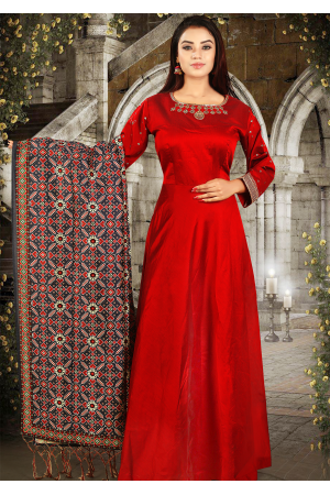 Red Color Art Silk Designer Gown